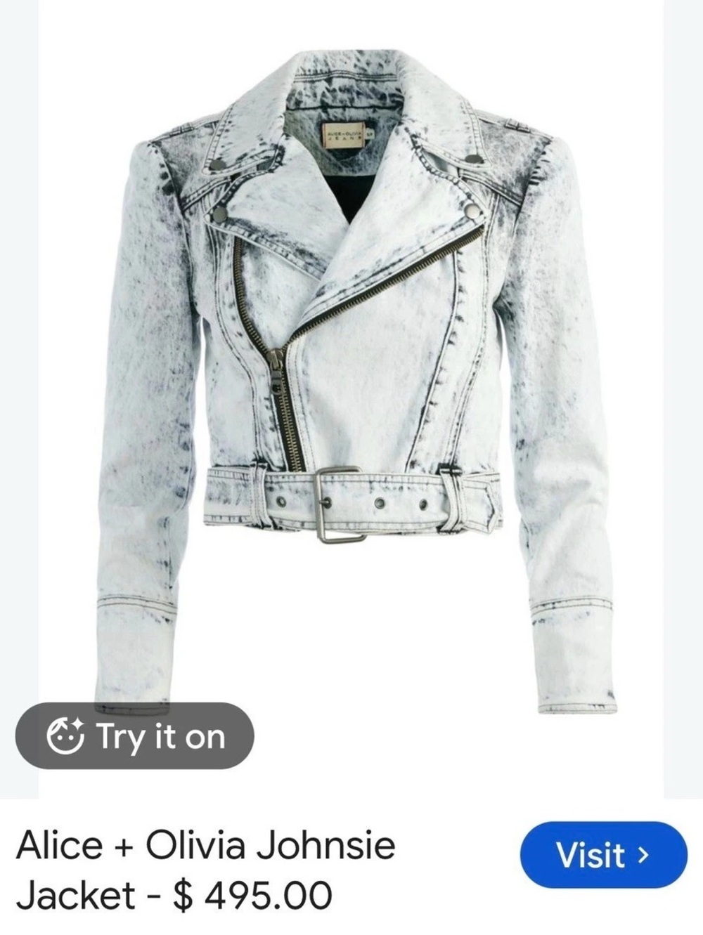 Alice + Olivia Johnsie Acid Wash Denim Moto Jacket Medium